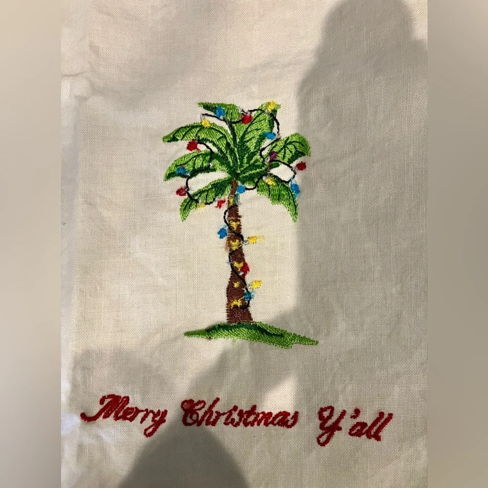 Merry Christmas Y’all white kitchen towel  embroidered palm tree